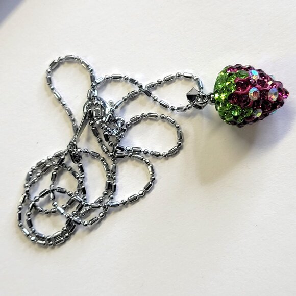 Kids Teens Purple Strawberry Pendant with Swaroski elements ON Silver Chain - Picture 1 of 14